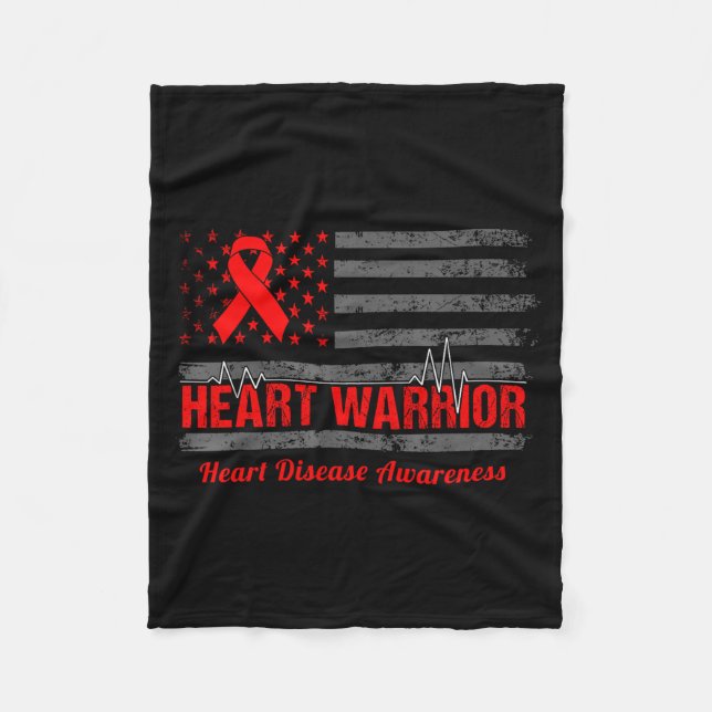 Heart Warrior American Flag Heart Disease Awarenes Fleecedecke (Vorderseite)
