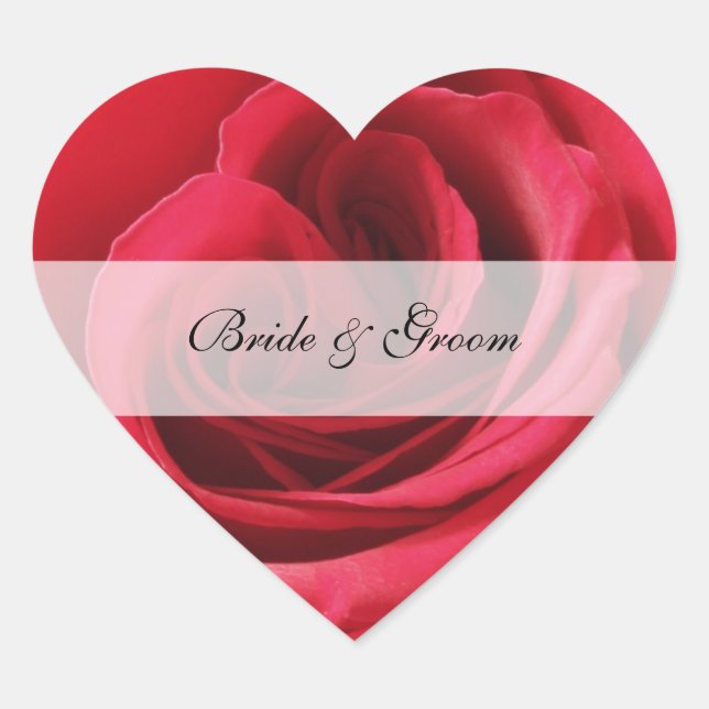 Heart Wedding Sticker mit Rote Rose (Vorderseite)