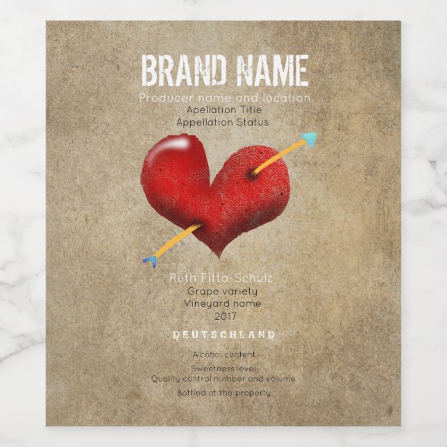 Heart Wedding Weinetikett (Einzelnes Label)