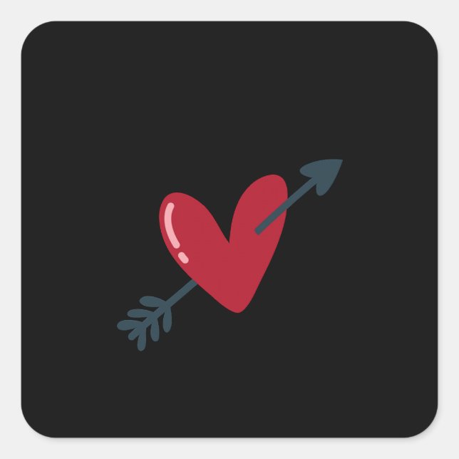Heart With Arrow Valentine Minimal T-Shirt Quadratischer Aufkleber (Vorderseite)