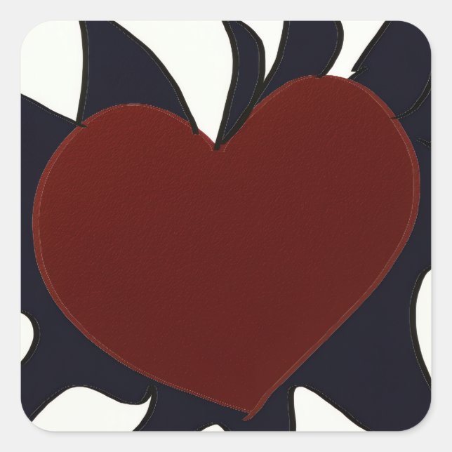 Heart with Black Flames Square Stickers (Vorderseite)