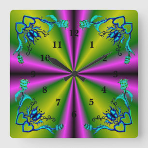 Heart with Flower and Butterfly Quadratische Wanduhr