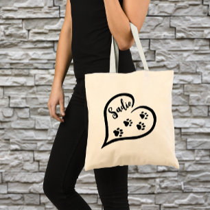 Heart with Paws and Custom Name Tote for Dog Stuff Tragetasche