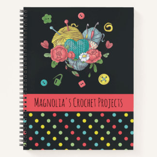 Heart Yarn Polka Dot Crochet Projects Notizbuch