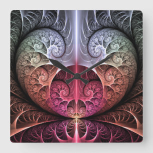 Heartbeat, Abstract Surreal Fantasy Fractal Art Quadratische Wanduhr