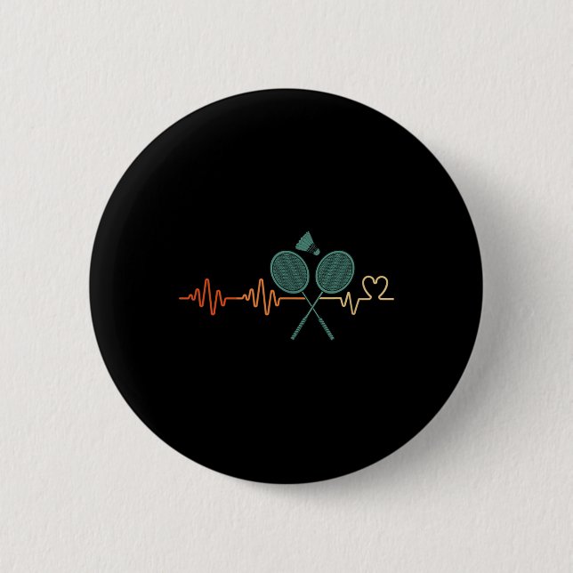 Heartbeat Badminton Shuttle Racket Retro Player Gi Button (Vorderseite)