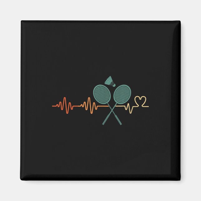 Heartbeat Badminton Shuttle Racket Retro Player Gi Magnet (Vorne)