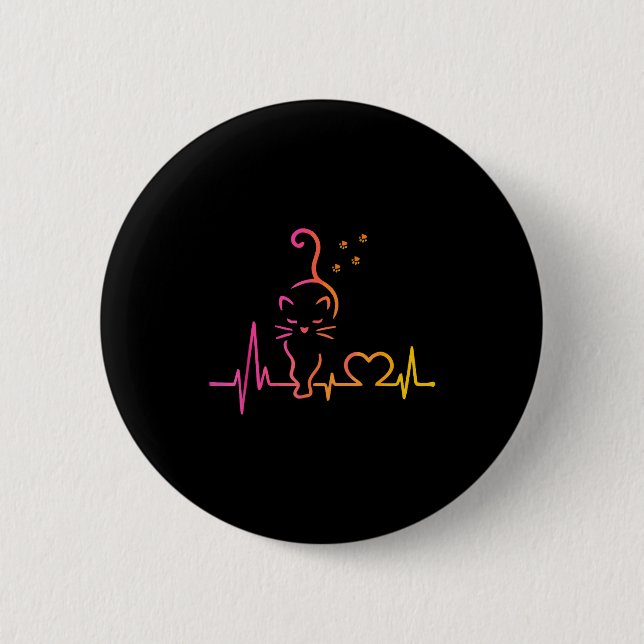 Heartbeat Cat Lover Animal Silhouette Cute Cat  Button (Vorderseite)