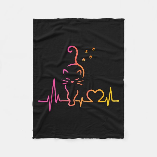 Heartbeat Cat Lover Animal Silhouette Cute Cat  Fleecedecke (Vorderseite)