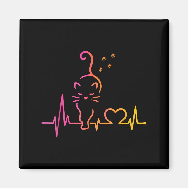 Heartbeat Cat Lover Animal Silhouette Cute Cat  Magnet (Vorne)