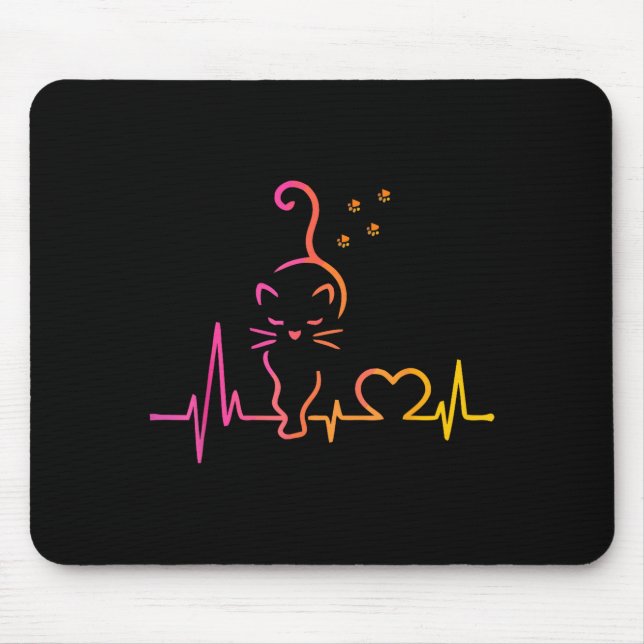 Heartbeat Cat Lover Animal Silhouette Cute Cat  Mousepad (Vorne)