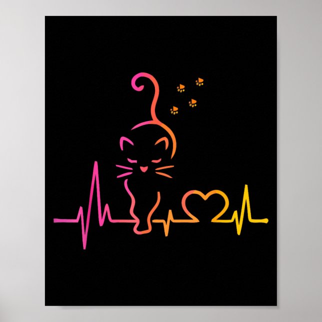 Heartbeat Cat Lover Animal Silhouette Cute Cat  Poster (Vorne)
