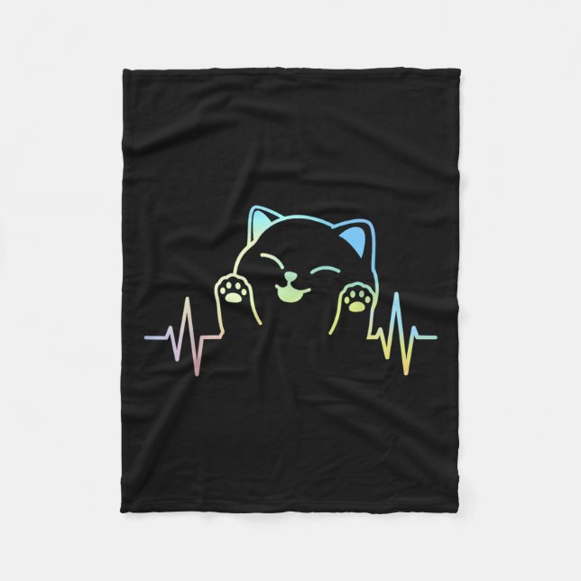 Heartbeat Cat Lover Animal Silhouette Niedliche Ka Fleecedecke (Vorderseite)