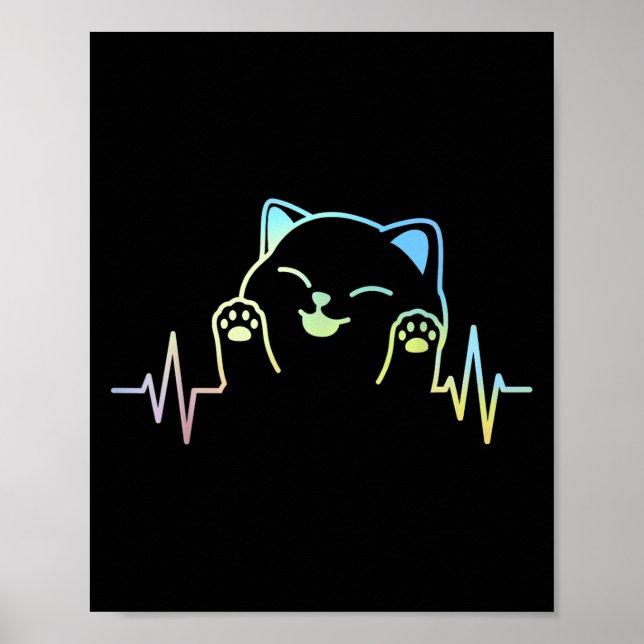 Heartbeat Cat Lover Animal Silhouette Niedliche Ka Poster (Vorne)