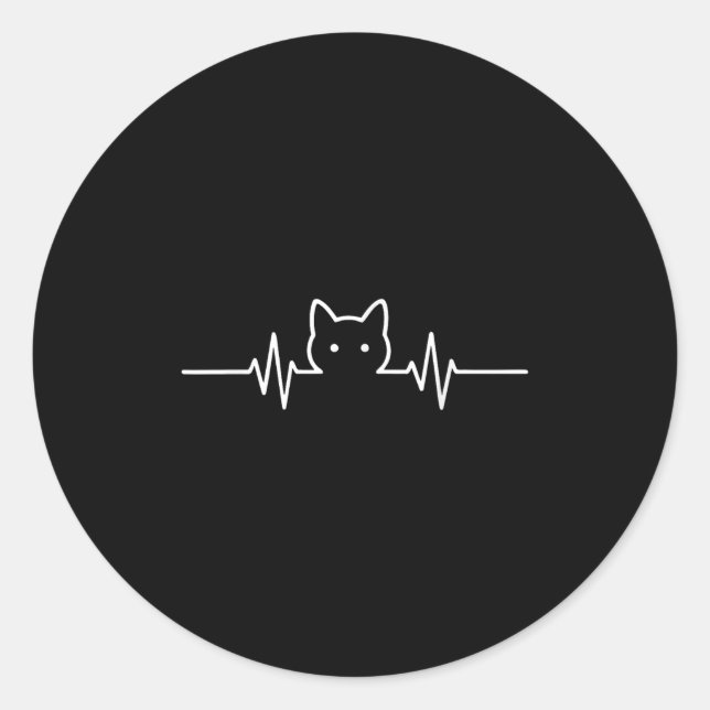 Heartbeat Cat Lover Silhouette Niedlich Cat Owner  Runder Aufkleber (Vorderseite)