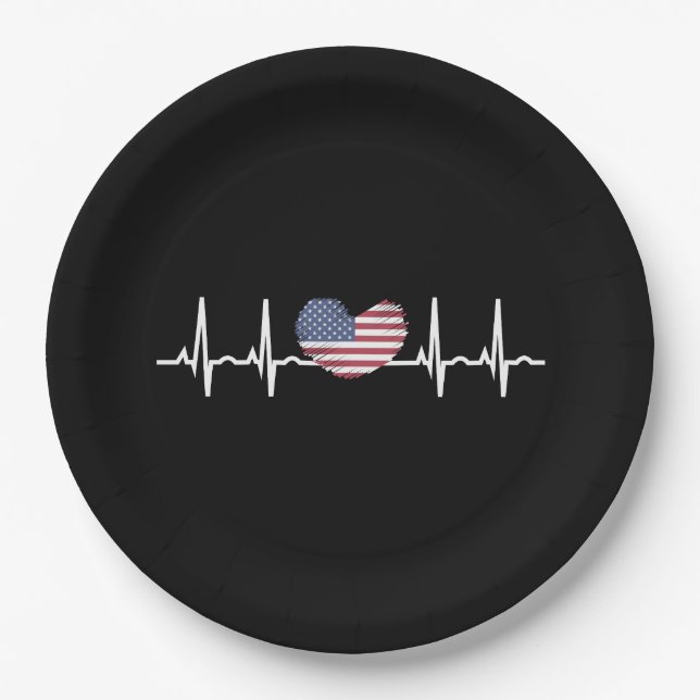 Heartbeat ECG Electrocardiographie der USA Pappteller (Vorderseite)