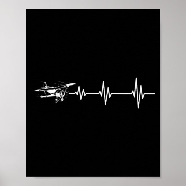 Heartbeat Flying Plane Pulse Line Retro Prop Aircr Poster (Vorne)
