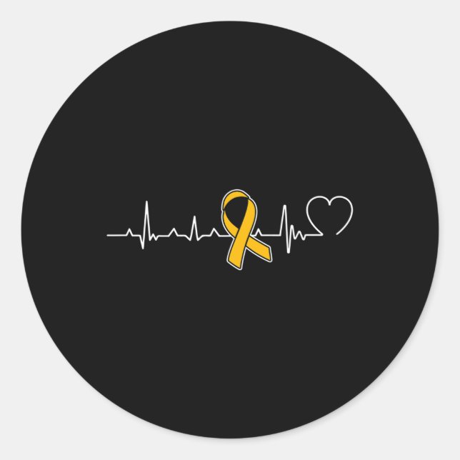 Heartbeat Gold Ribbon Kindheit Krebs Bewusstsein Runder Aufkleber (Vorderseite)