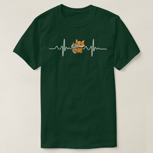 Heartbeat Kawaii Corgi Bubble Tea Funny Boba's Wel T-Shirt (Design vorne)