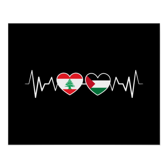 Heartbeat Libanon Palästina Unity Fahnen. Poster (Vorderseite)