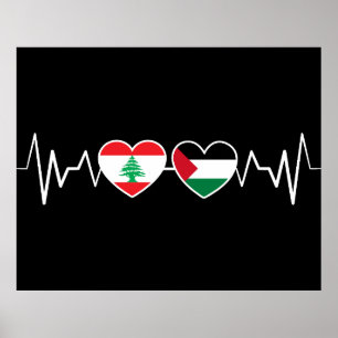 Heartbeat Libanon Palästina Unity Fahnen. Poster