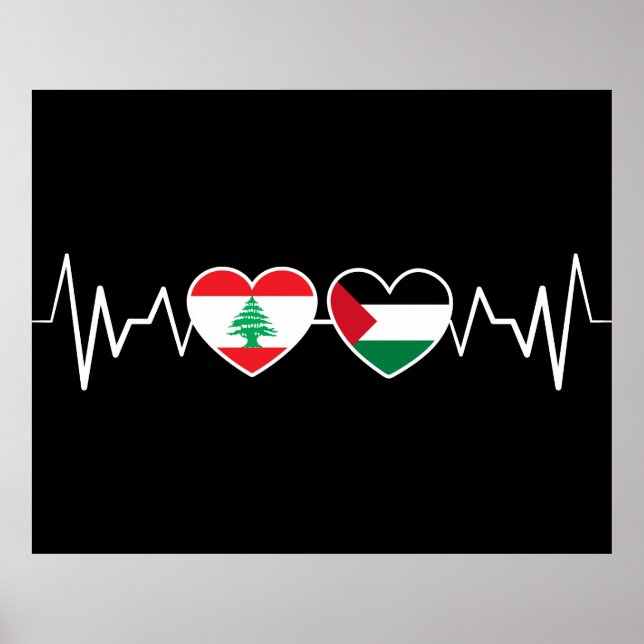 Heartbeat Libanon Palästina Unity Fahnen. Poster (Vorne)