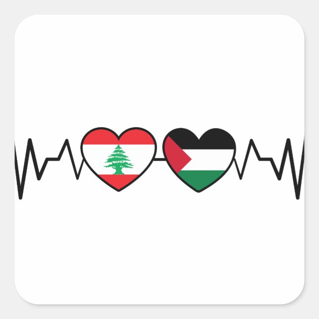 Heartbeat Libanon Palästina Unity Fahnen. Quadratischer Aufkleber (Vorderseite)