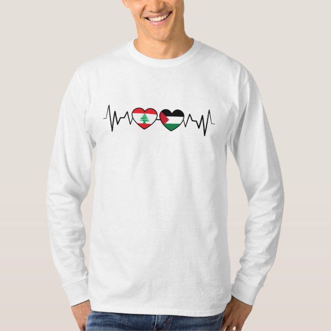 Heartbeat Libanon Palästina Unity Fahnen. T-Shirt (Vorderseite)