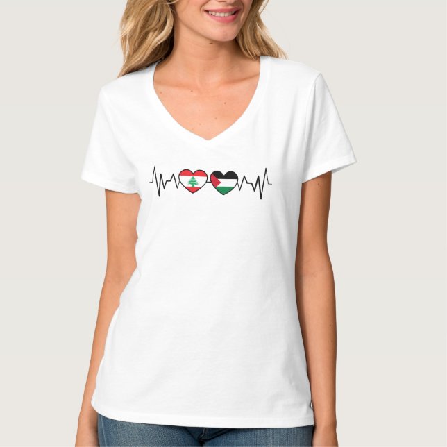 Heartbeat Libanon Palästina Unity Fahnen. T-Shirt (Vorderseite)