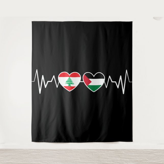 Heartbeat Libanon Palästina Unity Fahnen. Wandteppich (Vorderseite)