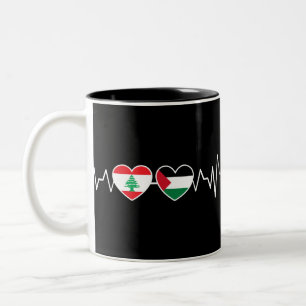 Heartbeat Libanon Palästina Unity Fahnen. Zweifarbige Tasse