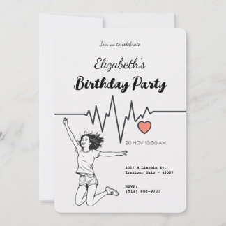 Heartbeat Linien mit Herzdesign Einladung