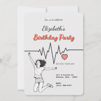 Heartbeat Linien mit Herzdesign Einladung