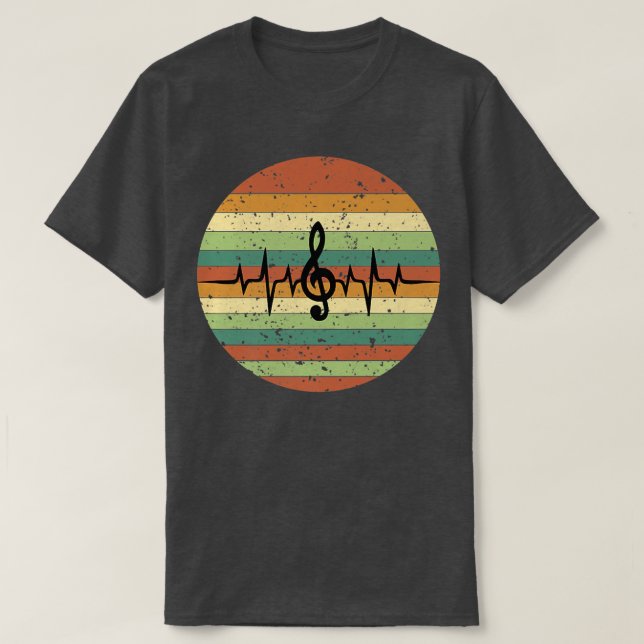 Heartbeat Music Notes Retro Sunset  T-Shirt (Design vorne)