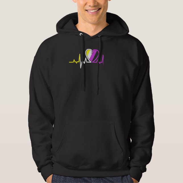 Heartbeat Non-Binary Lgbt Non-Binary Flag Herz Non Hoodie (Vorderseite)