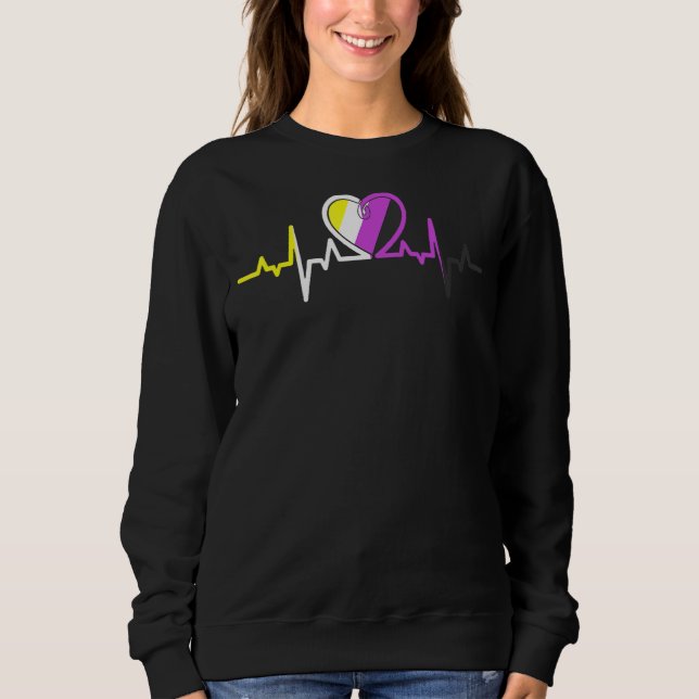 Heartbeat Non-Binary Lgbt Non-Binary Flag Herz Non Sweatshirt (Vorderseite)