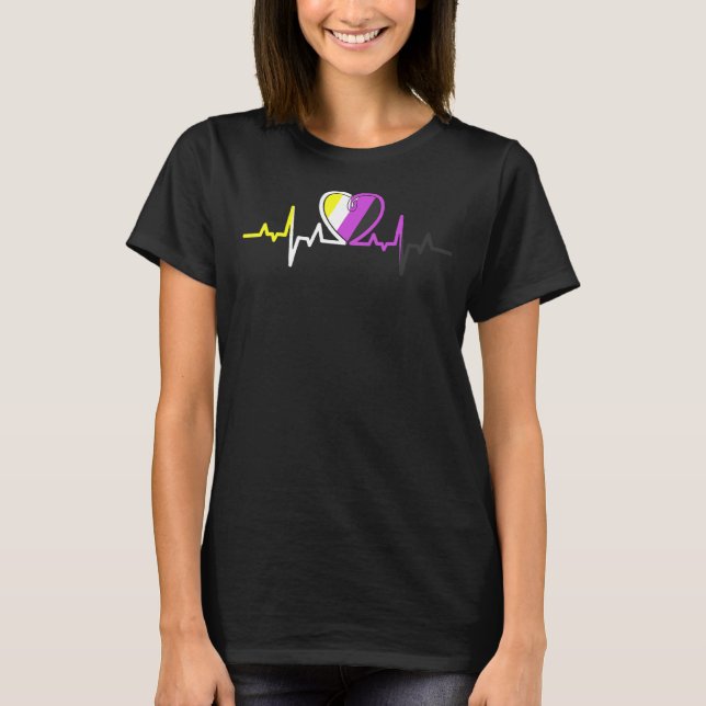 Heartbeat Non-Binary Lgbt Non-Binary Flag Herz Non T-Shirt (Vorderseite)