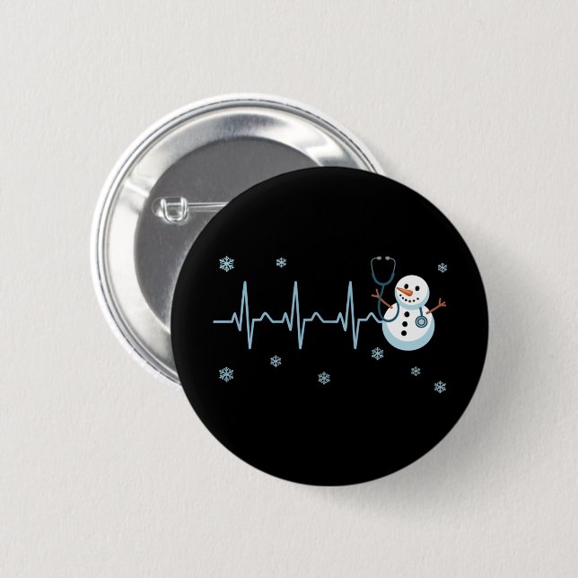 Heartbeat Nurse Snowman Weihnachten Button (Vorne & Hinten)