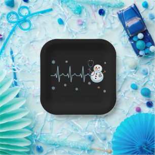 Heartbeat Nurse Snowman Weihnachten Pappteller
