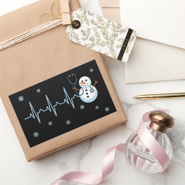 Heartbeat Nurse Snowman Weihnachten Rechteckiger Aufkleber (Schenken)