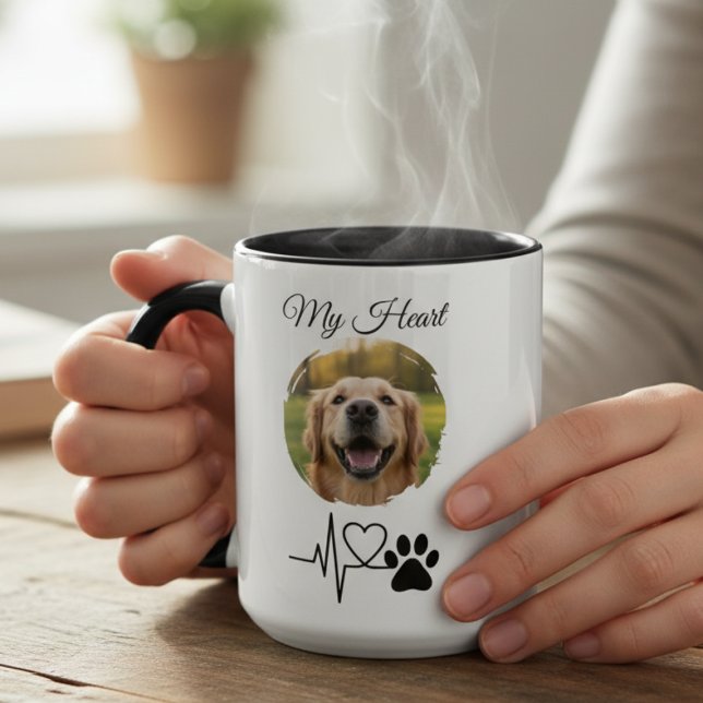 Heartbeat Paw Print Pet Photo Mug Tasse (Pet lover photo coffee mug)