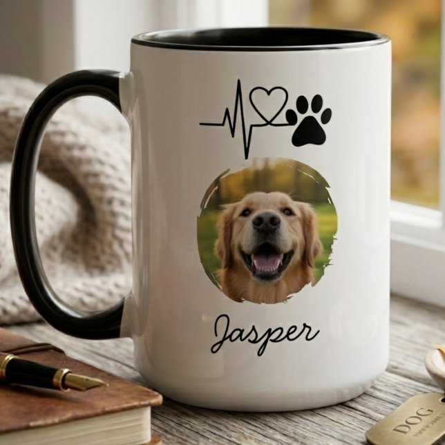 Heartbeat Paw Print Pet Photo Mug Tasse (Pet photo mug)