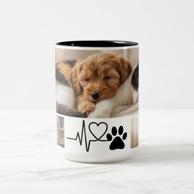 Heartbeat Paw Print Pet Photo Mug Zweifarbige Tasse (Mittel)