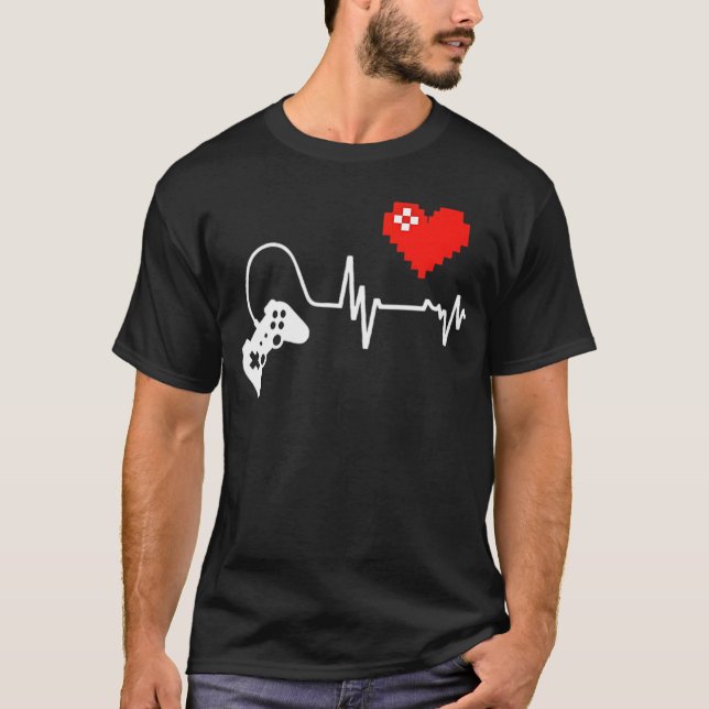 Heartbeat Pixel-Liebe für Gamer und Konsolenadmini T-Shirt (Vorderseite)