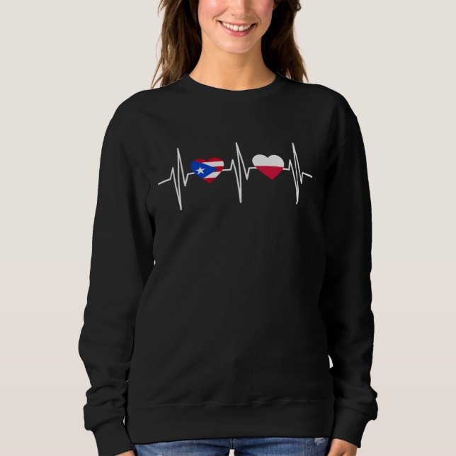 Heartbeat Puerto Rican Flag Poland Flag Heart Patr Sweatshirt (Vorderseite)