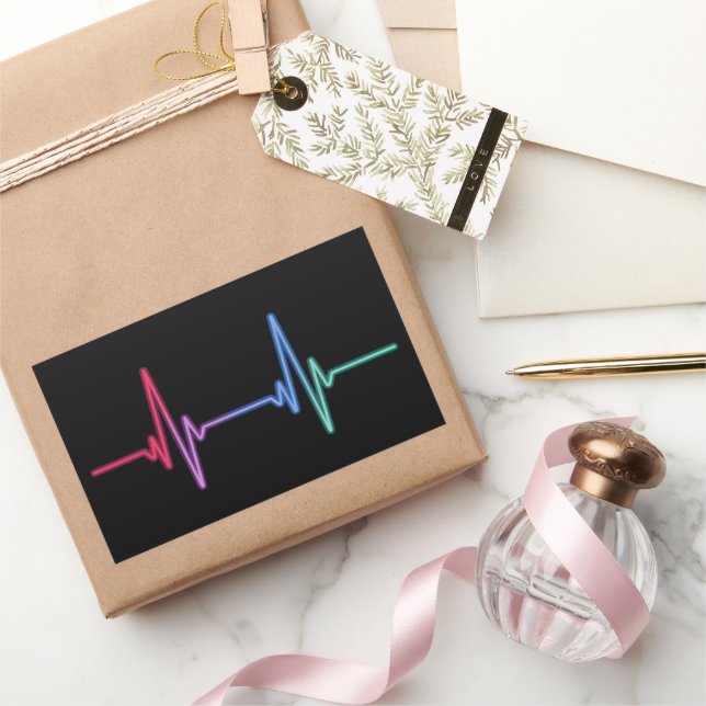 Heartbeat Rainbow Pride LGBTQ Alleinstehend Rechteckiger Aufkleber (Schenken)