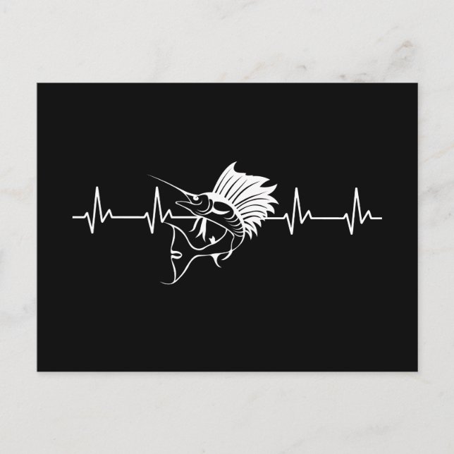 Heartbeat Schwertfisch Schwarz-weiß Postkarte (Vorderseite)