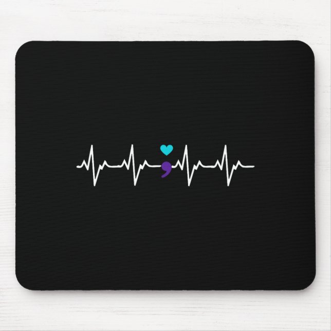 Heartbeat Semicolon Gift Suicide Prevention Awaren Mousepad (Vorne)