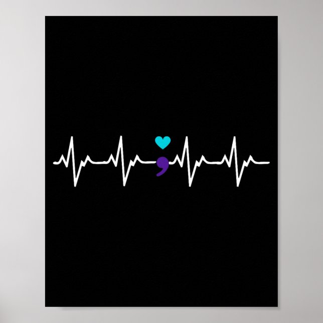 Heartbeat Semicolon Gift Suicide Prevention Awaren Poster (Vorne)