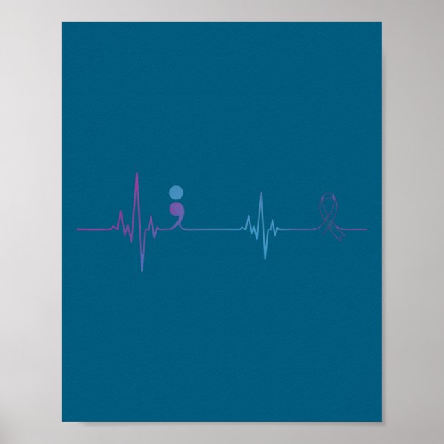 Heartbeat Semicolon Suicide Prevention Awareness  Poster (Vorne)